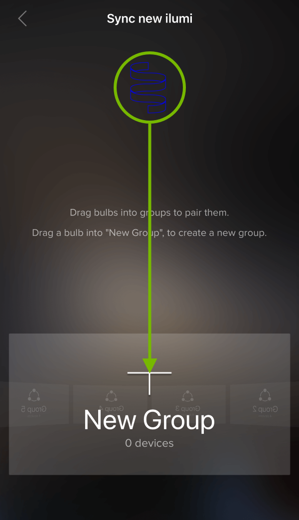 Light strip contour highlighted and arrow showing drag direction in ilumi app.