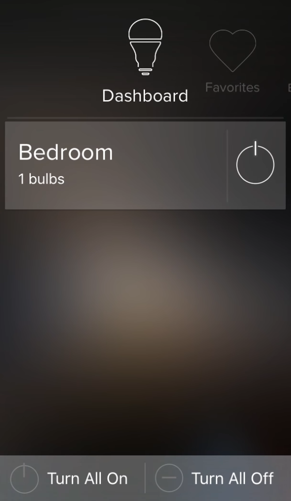 Dashboard showing new group and light bulb in ilumi app.