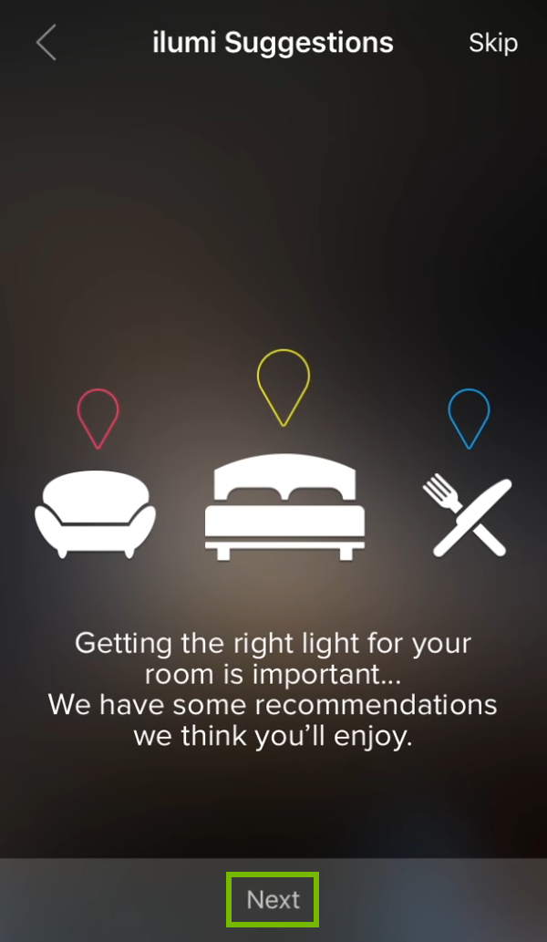 Next option highlighted in ilumi app.