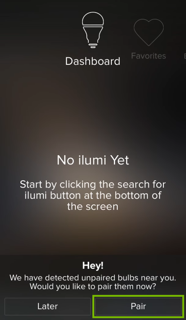 Pair option highlighted in ilumi app.