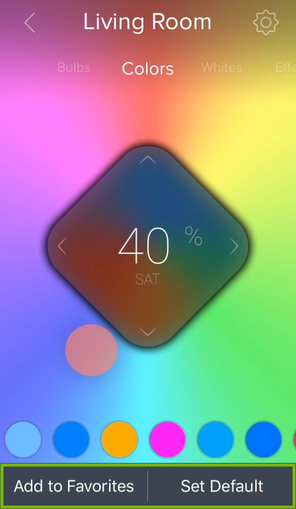 Bottom options highlighted below color picker area in ilumi app.