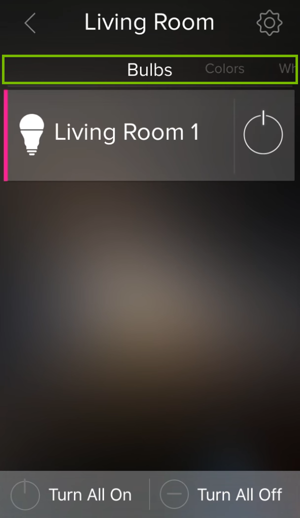 Tab area highlighted above group list in ilumi app.