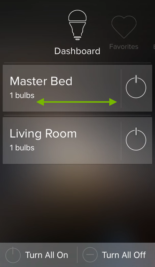 Double pointed arrow showing group swipe direction in ilumi app.