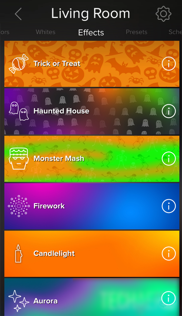 Effects tab showing in ilumi app.
