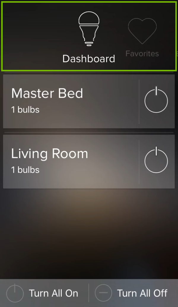 Tab area highlighted in ilumi app.