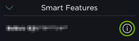Info icon highlighted in Smart Features options of ecobee app.