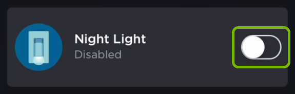 Toggle switch highlighted for Night Light feature in ecobee app.