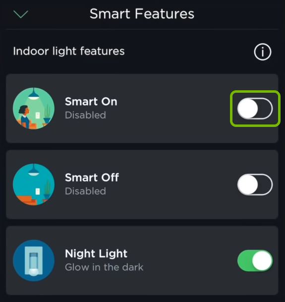 Toggle switch for Smart On feature highlighted in ecobee app.