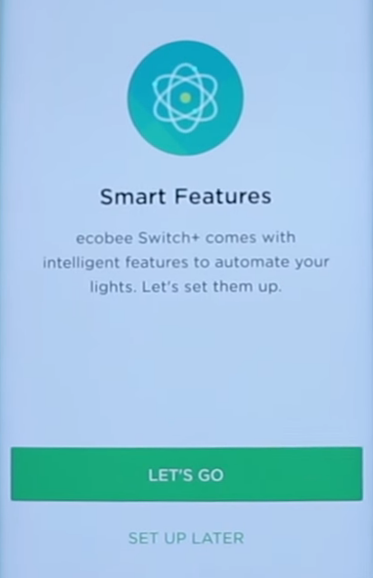 ecobee Switch+ Smart Features setup screen in ecobee app.