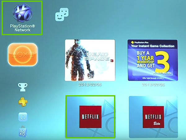 Playstation network showing Netflix as available