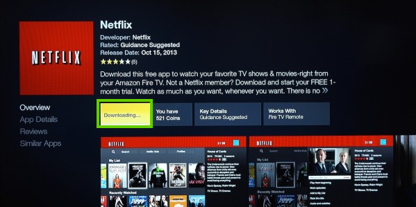 Amazon fire tv with netflix being downloaded
