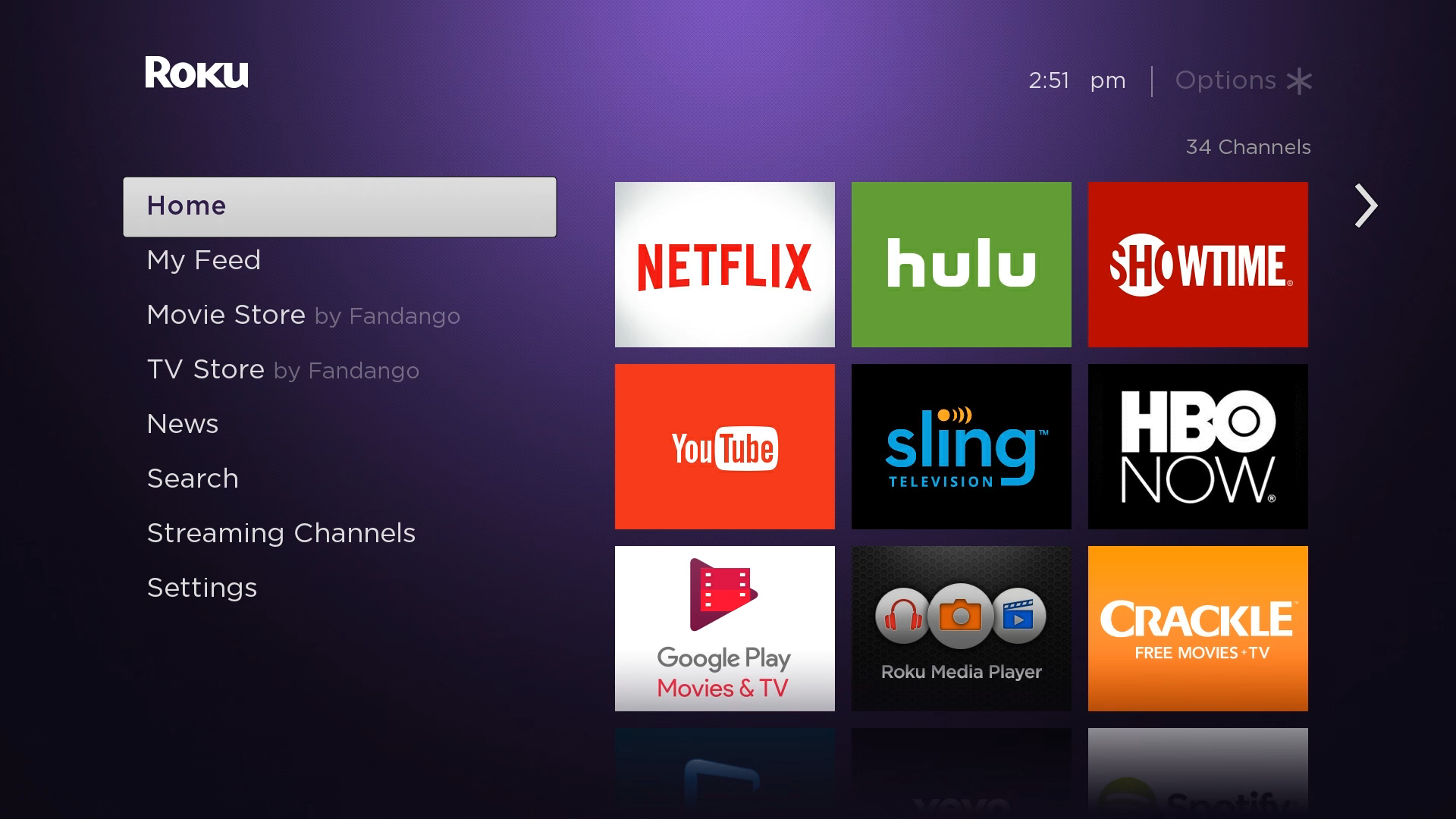 Roku TV home screen.