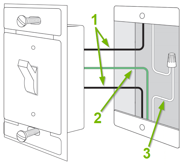 electrical wires pointed out and annotated for compatible light switch.