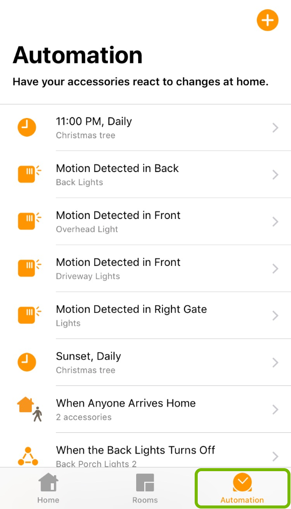 Automation tab highlighted in Apple Home app.