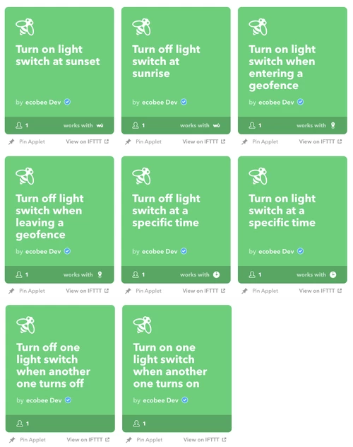IFTTT applets for ecobee Switch+.