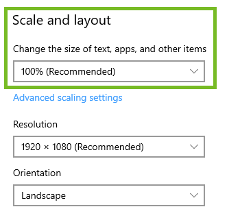 Windows 10 Scale and Layout options