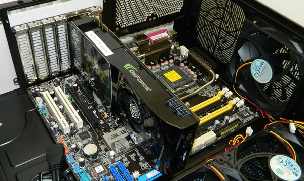 A connected graphics card showing the size