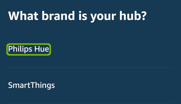 Hub Brand with Philips Hue highlighted.