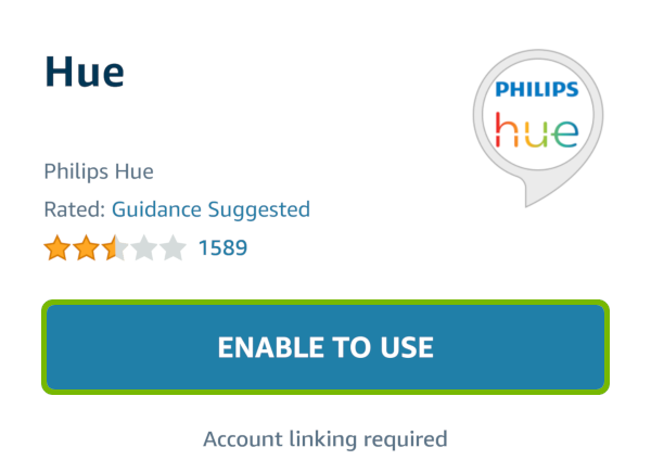 Hue skill page with Enable to Use highlighted.