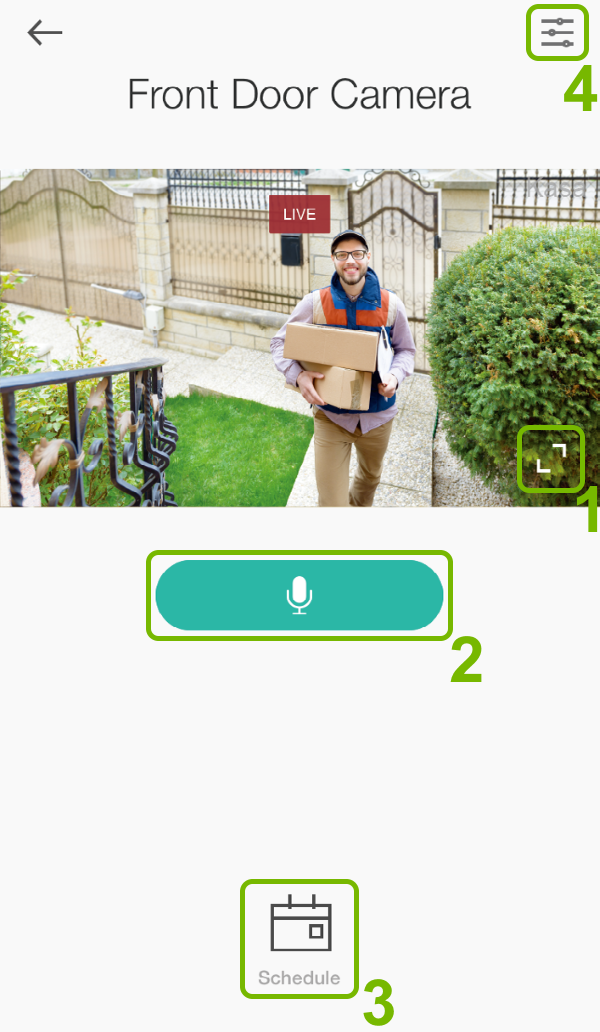 Camera options highlighted and annotated in Kasa Smart app.