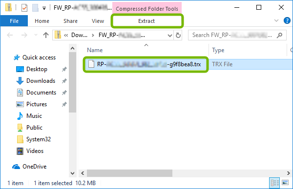 Open archive in Explorer with TRX file and Extract button highlighted.