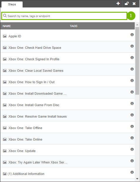 Step library frame highlighting the search bar.