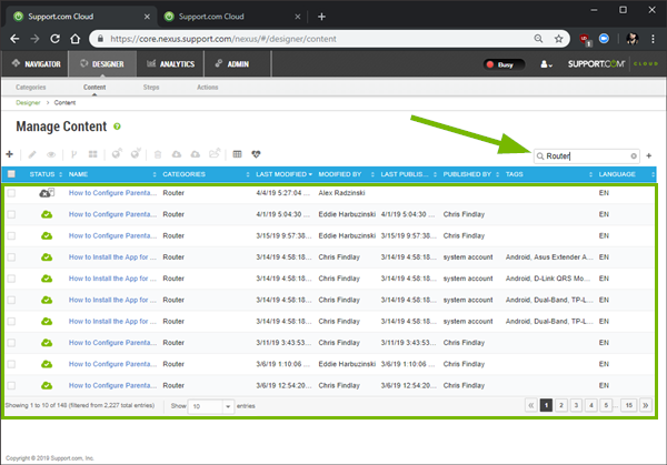 Searching the content library.
