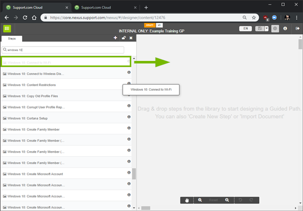 Adding a step from the step library.