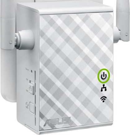 Power light highlighted on front of ASUS range extender.