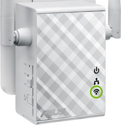 Wi-Fi indicator light highlighted on front of ASUS range extender.