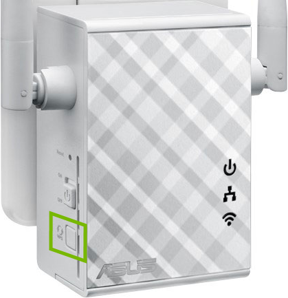 WPS button highlighted on side of range extender.