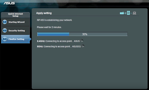 Range extender being configured during wizard setup.