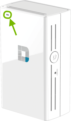 Status light highlighted on front of D-Link range extender.