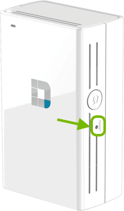 Pinhole with reset button highlighted on side of D-Link range extender.