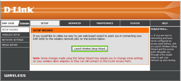 Launch setup wizard button