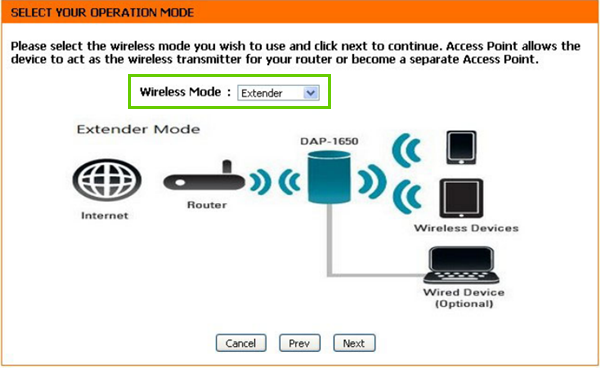 Extender mode selected