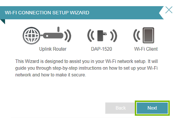 Next button highlighted in connection setup wizard.