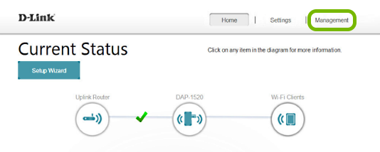 Management option highlighted in range extender's web interface.