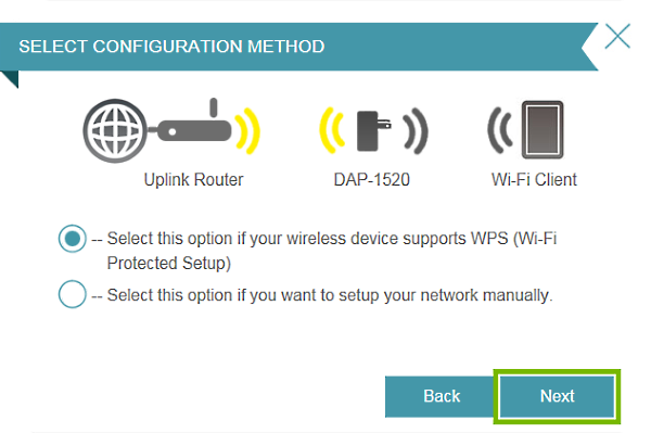 Next button highlighted in connection setup wizard.