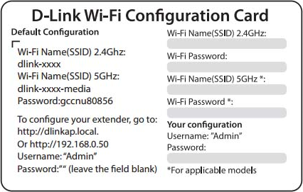 D-Link Wi-Fi Configuration Card.