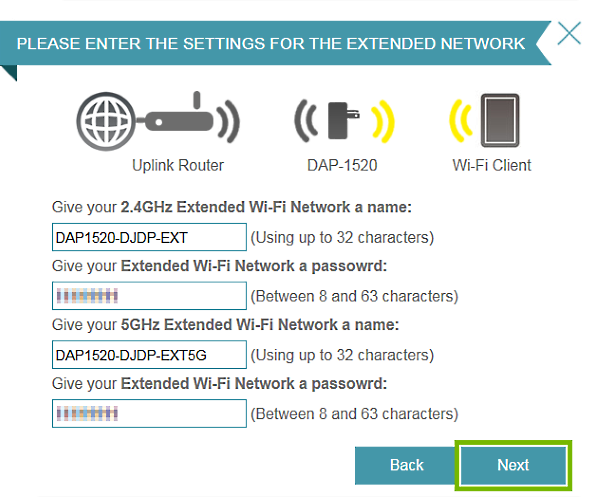 Next button highlighted in connection setup wizard.