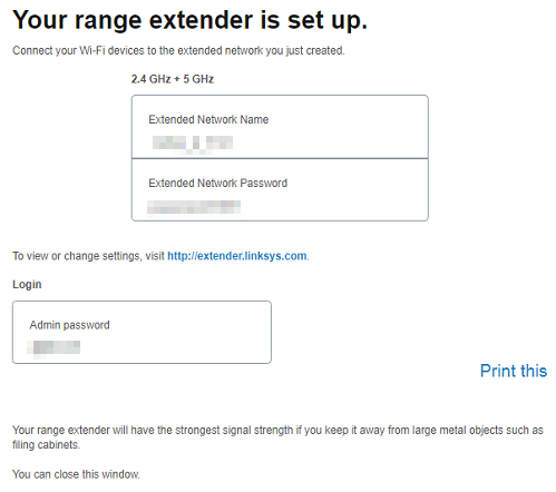 Setup complete with settings displayed.