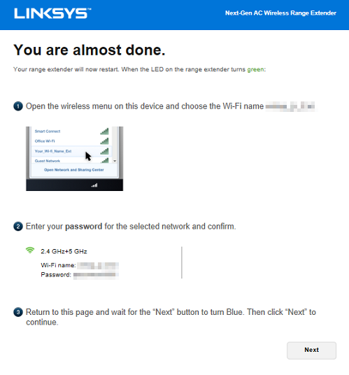 Connect to range extender network prompt.