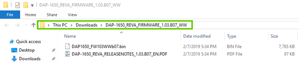 Open folder for the bin file