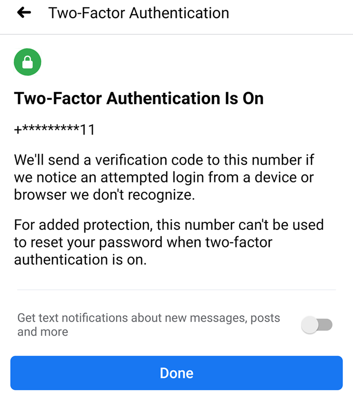 two-factor authentication is on
