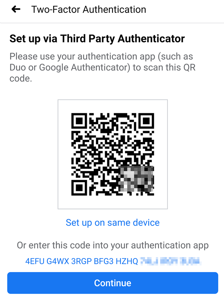 Set up via third party authenticator