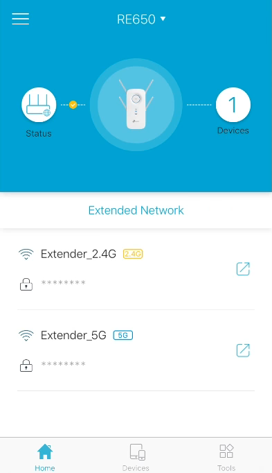 Status page in TP-Link Tether app.