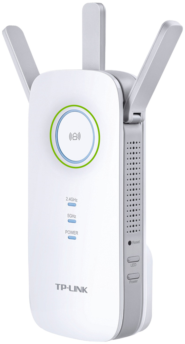 Status light highlighted on front of TP-Link range extender.