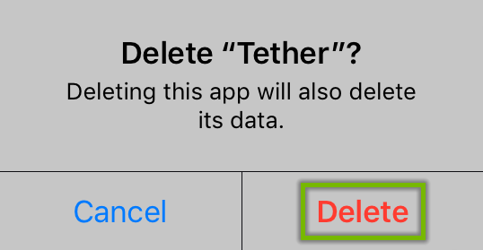 Delete option highlighted on app uninstall confirmation prompt.