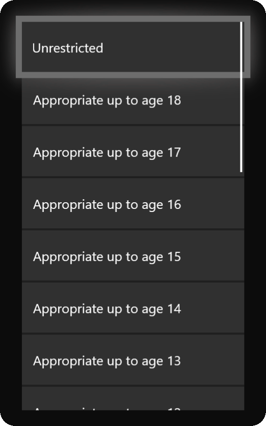 Access to content and apps choice list.